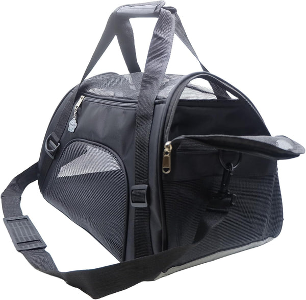 Cat Carrier, Soft-Sided Pet Travel Carrier for Cats and Dogs, Portable Foldable Pet Bag, Airline Approved (Medium-Black)