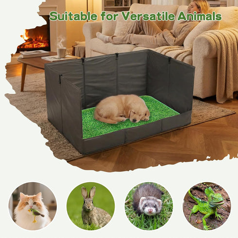 Bhyhok 33.5"23.6"15.9" 4-Inch High Walls Dog Potty Tray with Artificial Grass, Foldable Dog Pee Pad Holder with Baffle