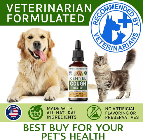 Kennel Cough Herbal Drops for Dogs & Cats, Cough Relief and Throat Soother, Made in US, 2 Fl Oz