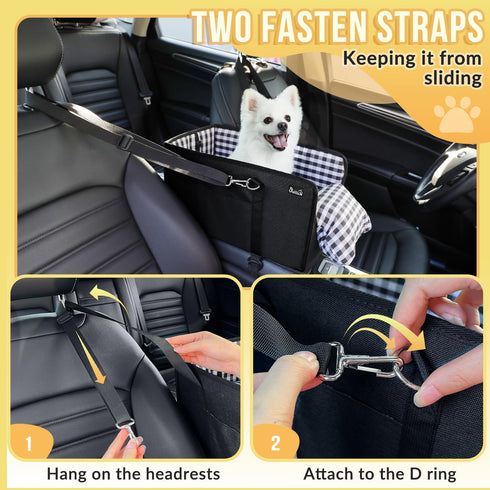SlowTon Portable Dog Car Seat - Armrest Booster Seat for Small Dogs, Anti-Collapse with Soft Cushion Safety Belt, Black