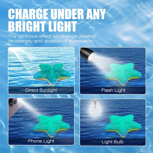 Dog Toy Floating Luminous - Squeaky Glow in The Dark Toy for Large Dogs (Kit Large Shark + Large Starfish).