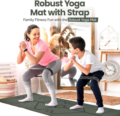 Robust Yoga Mat - 1/4" Thick Non-Slip with Position Lines, Includes Strap & Storage Bag, Eco-Friendly TPE