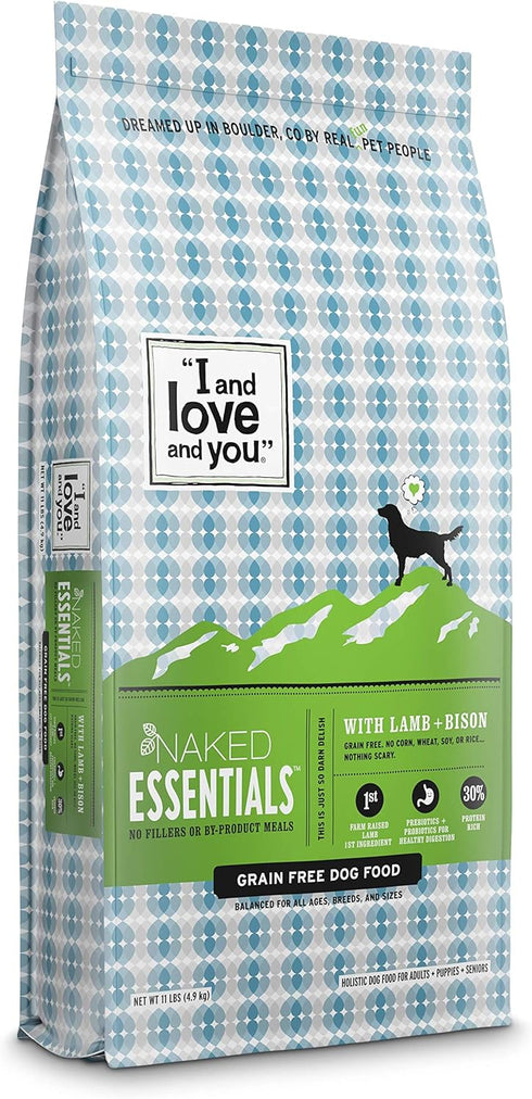 I and love and you Naked Essentials Dry Dog Food, Lamb + Bison, High Protein, Real Meat, No Fillers, Prebiotics +