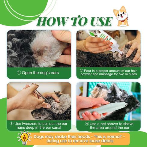 Set 30g Trimmer 5.5in Dog Ear Powder Hair Removal KitSafe Grooming with Ear Powder, LED Silent & Tweezers All-in-One
