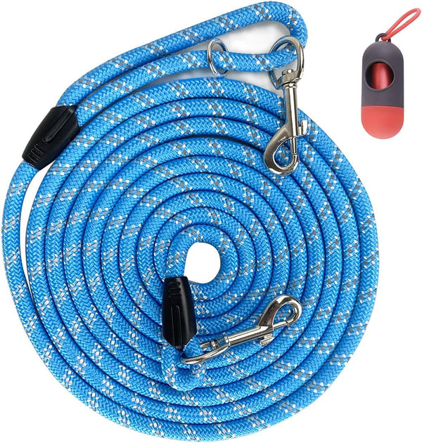 Codepets Long Rope Dog Leash for Training, 12FT 20FT 30FT 50FT, Reflective Threads for Large Medium Small Dogs (Blue,