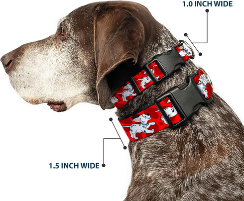 Buckle-Down Plastic Clip Collar, Dalmatians Running/Paws, 1" Wide, Fits 11-17" Neck, Medium