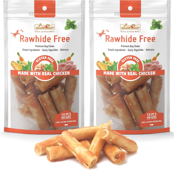 Gluten Free Rawhide Free Dog Chew Chicken Rolls Mini 2.5" - 10 pcs/Pack (Mini 2.5" 10pcs/Pack x2 Packs)