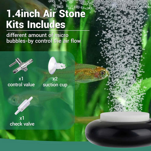 hygger Mini Aquarium Air Stone, Small Bubble Stone, Ultra Silent Oxygen Diffuser Kit for Fish Tank