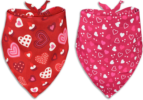 Valentines Dog Bandana, Holiday Cat Bandana Heart, 2 Pack Scarfs for Small Medium Large Pets