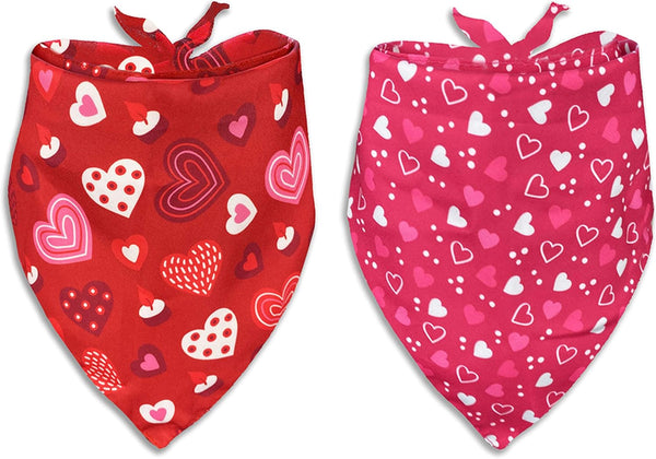 Valentines Dog Bandana, Holiday Cat Bandana Heart, 2 Pack Scarfs for Small Medium Large Pets