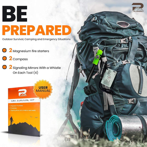Rainier Rugged 5-in-1 Glow-in-The-Dark Fire Starter Kit - Compact Portable Hiking, Camping, Trekking, Emergency