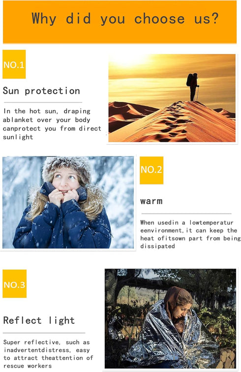 Guo's hyekbe First Aid Mylar Rescue Blanket, Emergency Blankets for Outdoor Survival Gear, Body Warmer Blanket (Silver,