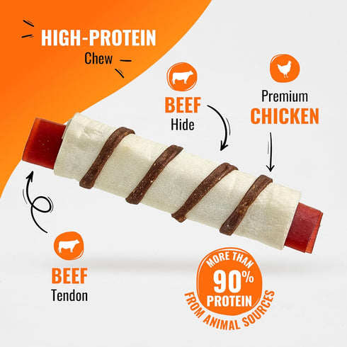 8 Count GOOD 'N' FUN Triple Flavor Wraps with Beef Tendon Chews, High-Protein Dog Treat for All Adult Dogs, Made
