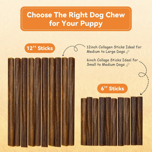 AZRAPAWS 12" 10 Pack Beef Collagen Sticks for Dogs, Dog Chews for Medium and Large Dogs, Bully Sticks