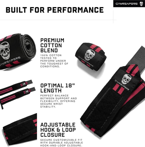 Gymreapers Weightlifting Wrist Wraps, 18" Professional Quality Support for Powerlifting & Strength Training