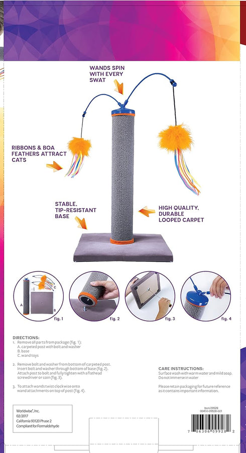 SmartyKat Scratch 'N Spin Carpet Cat Scratching Post with Spinning Wand Toys, Gray, One Size