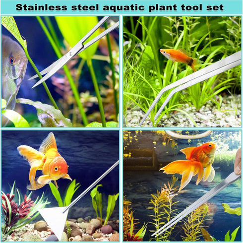 Aquarium Aquascape Tools Kit, 15 Inch Stainless Steel Aquatic Plants Tools for Fish Tank Cleaning