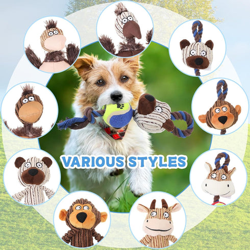 Honoson 9 Pcs Cute Durable Plush Dog Teething Toys, Soft Squeaky Stuffed Animal Chew Toys for Small & Medium Dogs
