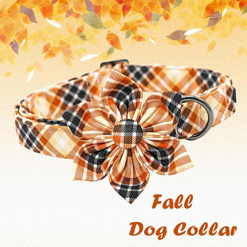 Lionheart Glory Dog Collar with Flower, Fall Halloween Plaid Adjustable Collars for Large Dogs