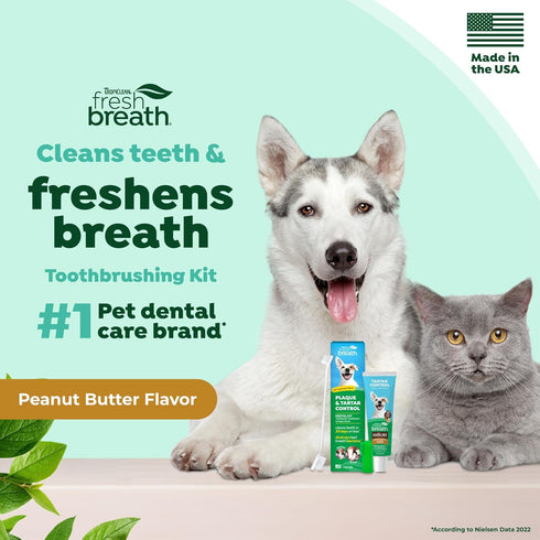 TropiClean Fresh Breath Plaque & Tartar Control Kit | Dog Toothpaste, Toothbrush & Finger Brush | Dog Toothbrushing Kit