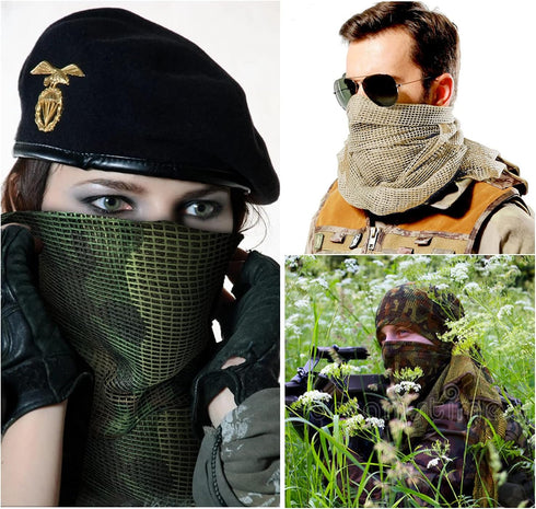 GRVCN Sniper Veil Tactical Scarf, Military Body Camo Mesh Net with Double-Sided Camouflage Pattern