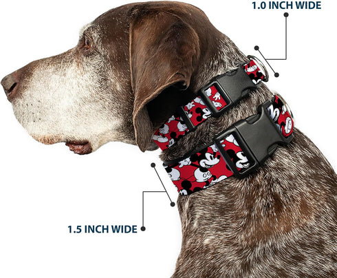 Buckle-Down Plastic Clip Collar - Mickey Mouse Poses Scattered Red/Black/White, 1" Wide, Fits 9-15" Neck, Small