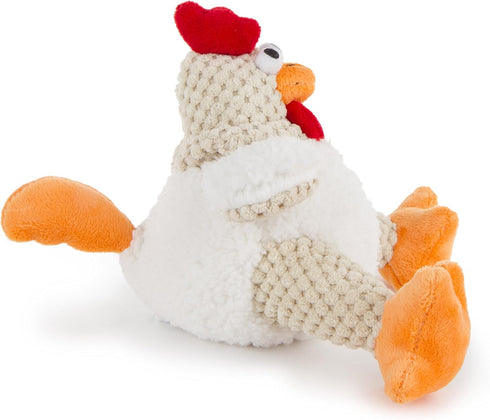 goDog Checkers Fat Rooster Dog Toy, Squeaky Plush, White, Small, Chew Guard Technology