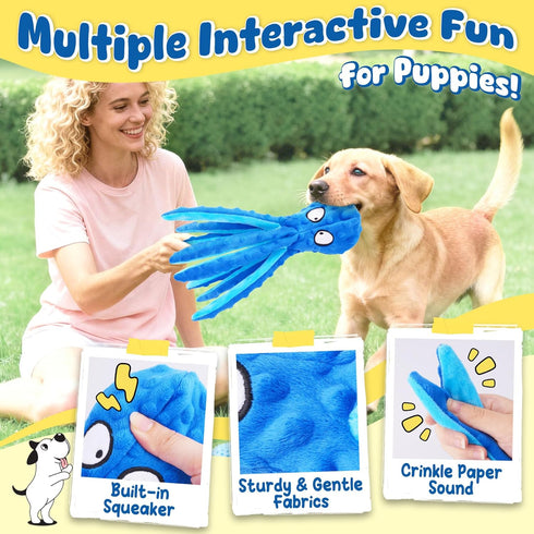 9-Pack KIPRITII Interactive Puppy Dog Toys for Small Dogs No-Stuffing Squeaky Octopus-Shaped Toy, Cute Plush & Engaging