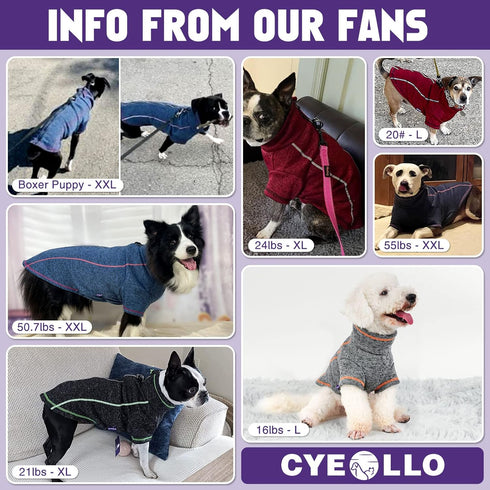 cyeollo Grey Dog Sweater Coat, Fleece Jacket with Reflective Zip Up, Dual D Ring, Warm Winter Coat for Small Dogs,