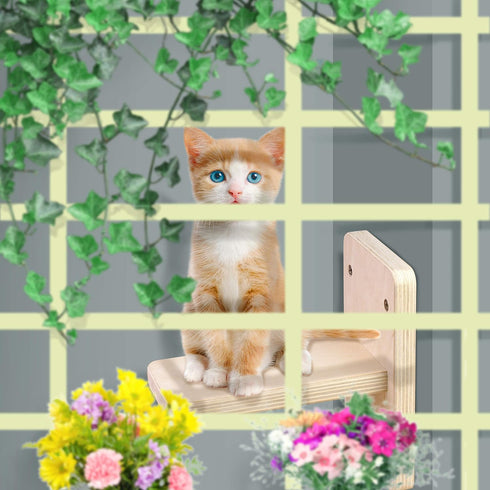 Wall Mounted Stairs for Cats, Wooden Cat Wall Shelf Set, Cat Scratching Post Steps for Climbing and Lounging