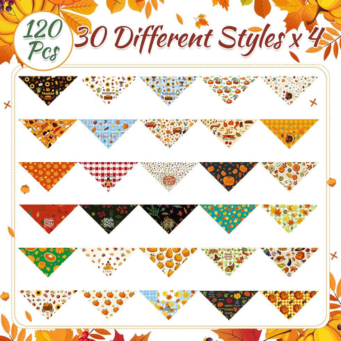 120 Sanwuta Pcs Fall Dog Bandanas Bulk Thanksgiving Dog Bandanas Adjustable Pumpkin Pet Bibs Triangle Scarf Holiday