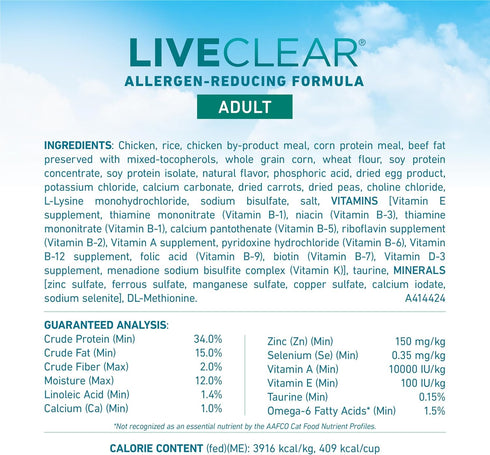 6.3 lb. Purina ONE LiveClear Allergen-Reducing Cat Food Dry Formula with Real Chicken As The Number One Ingredient