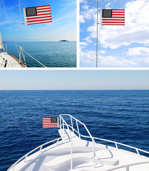 WDGG American Flag for Boat, 12x18 inches with 4 Heavy Duty Clips, Embroidered Stars and Brass Grommets