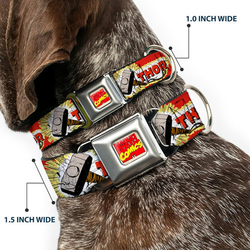 Buckle-Down Dog Collar Seatbelt Buckle, Thor Hammer Red Yellow White, 18 to 32 Inches, 1.5 Inch Wide