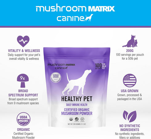 Om Mushroom Matrix Pet - Canine, Daily Functional Immune Support for Dogs & Cats, 200 Grams, USA Grown