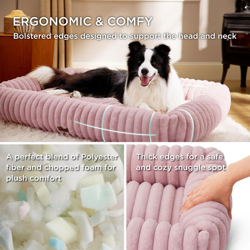 Bedsure Cute Dog Bed for Large Dogs - Washable Furry Puppy Beds, Orthopedic Corduroy Fleece, 36x27x8inches, Blush Pink