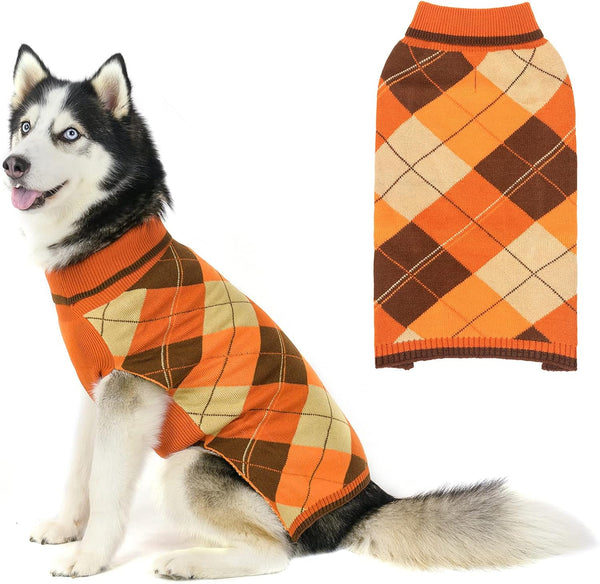 Dog Sweater - Classic Plaid Knitted Turtleneck for Small Medium Dogs and Cats, Warm Winter Clothing