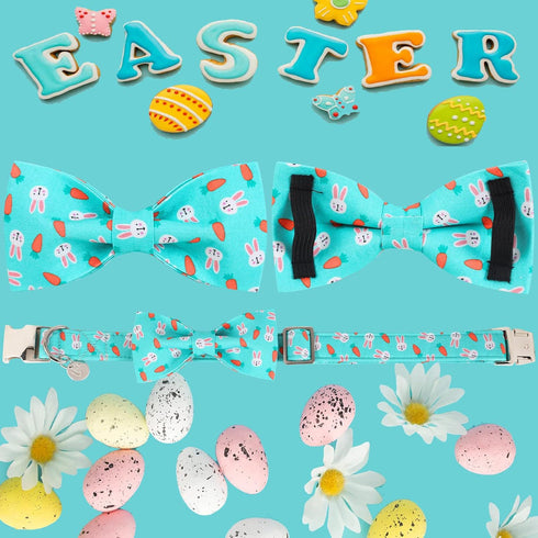 Easter Dog Collar with Bow Tie, Cotton Carrot Design for X-Large Dogs, Cute Pet Collar with Metal Buckle