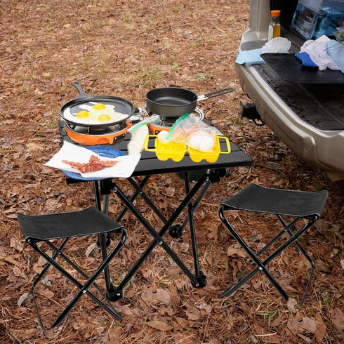 Wensdr 2 Set Folding Camping Table with Chairs Lightweight Picnic Table and Chairs for Beach Hiking Travel Fishing