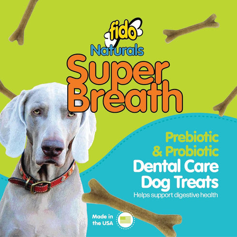 Super Breath Dental Care Bones for Dogs - 8 Count Medium Dog Dental Treats for Medium Dogs (Made in USA) - Tasty Dog Dental Chews Help Reduce Plaque, Tartar Buildup, and Freshens Breath