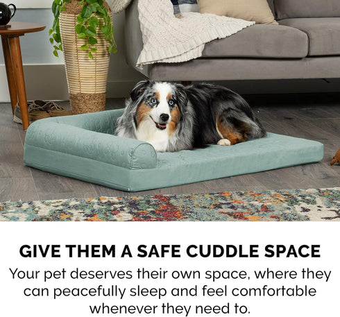 Furhaven Orthopedic Dog Bed for Large/Medium Dogs - Pinsonic Quilted Paw L Shaped Chaise, Removable Bolsters, Washable