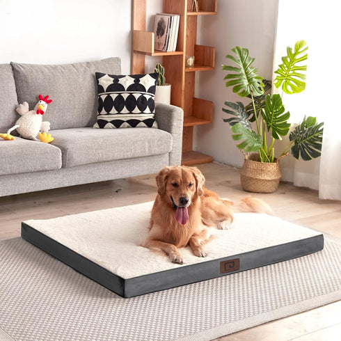 EHEYCIGA Orthopedic XL Dog Beds for Extra Large Dogs, Removable Washable Cover, Beige, 44x32