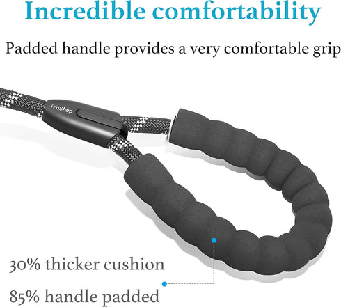 iYoShop 6 FT Durable Slip Lead Dog Leash - Padded Handle, Highly Reflective Threads, Medium/Large, Black