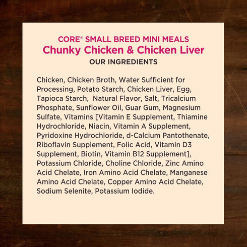 Wellness CORE Natural Grain Free Mini Meals Wet Dog Food, Chunky Chicken & Chicken Liver Entrée in Gravy, 3-Ounce Pouch