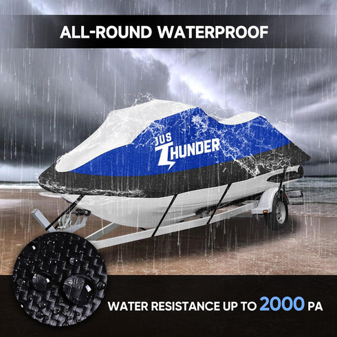 Jet Ski Cover, Heavy Duty Waterproof 210D Marine Grade Oxford Cloth PWC Cover, UV Protection for 115'' to 120"