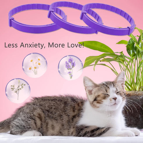 Wustentre 3 Pack Adjustable Anxiety Collar, Cat Calming Pheromones for Cats & Kittens, Relaxing Comfortable Collar