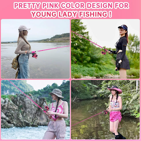 Lady Fishing Rod and Reel Combos, Carbon Fiber Telescopic Fishing Pole Kit with Spinning Reel, Fishing Line, Lures,