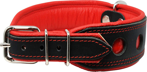 Dogs My Love Real Leather Soft Padded Dog Collar Reflective (13.75"-16.25" Neck; 1.75" Wide, Black/Red)
