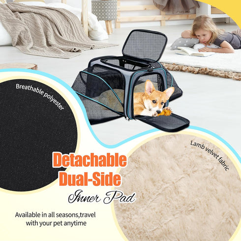 3 2 Pet Carrier Airline Approved, Expandable Foldable Soft-Sided Dog Carrier, Open Doors, Reflective Tapes, Pet Travel