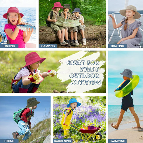 Kids Sun Hat UPF 50+, Sun Protective Bucket Hat for Boys Girls, Wide Brim Summer Beach Fishing Hat
